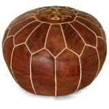 Ikram Design Stuffed Brown Moroccan Leather Pouf Ottoman 20 Diameter and 13 Height