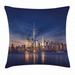 City Throw Pillow Cushion Cover New York Skyline Manhattan After Sunset Metropolis Downtown Urban Panorama USA Decorative Square Accent Pillow Case 20 X 20 Inches Navy Blue Peach by Ambesonne