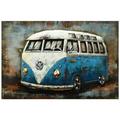 Empire Art Direct 32 x 48 in. Blue Bus Hand Painted Primo Mixed Media Iron Wall Sculpture 3D Metal Wall Art