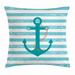 Teal Throw Pillow Cushion Cover Ship Anchor Chain Marine Life Inspired with Lined Background Ocean Sailing Decorative Square Accent Pillow Case 18 X 18 Inches Teal Turquoise White by Ambesonne