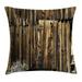 Rustic Throw Pillow Cushion Cover Oak Barn Siding Door Cracked Rusted Hinges Dated Timber Mansion Farmland Nobody Design Decorative Square Accent Pillow Case 18 X 18 Inches Brown by Ambesonne