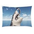 ZKGK Scary Cool White Shark Blue Ocean Sea Pillowcase for Couch Bed 20 x 30 Inches Great Shark Eating Computer Generated 3D Illustration Soft Cotton Pillow Cover Case Shams Decorative