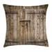 Rustic Throw Pillow Cushion Cover Old Oak Closed Garage Door with Steel Hinges Vintage Typical Cottage Doorway Image Decorative Square Accent Pillow Case 16 X 16 Inches Tortilla by Ambesonne