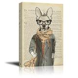 wall26 Creative Animal Figure on Vintage Paper Canvas Wall Art - A Kangroo Wearing Glasses - Giclee Print Gallery Wrap Modern Home Art Ready to Hang - 32x48 inches