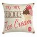 Ice Cream Decor Throw Pillow Cushion Cover Try Our Delicious Ice Cream Logo Pop Art Style Advertisement Graphic Decorative Square Accent Pillow Case 20 X 20 Inches Pink Cream Umber by Ambesonne
