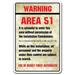 SignMission 10 x 14 in. Warning Area 51 Aluminum Sign