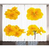 Yellow Flower Curtains 2 Panels Set Gardening Themed Collection with Little Tender Primrose Primula Blossoms Window Drapes for Living Room Bedroom 108W X 108L Inches Mustard White by Ambesonne