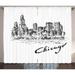 Chicago Skyline Curtains 2 Panels Set Vintage Artwork of American City in Hand Drawn Style Sketchy Effects Window Drapes for Living Room Bedroom 108W X 96L Inches Black and Cream by Ambesonne