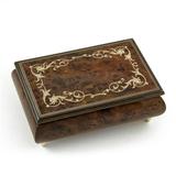 Contemporary 22 Note Wood Tone Music Box with an Arabesque Wood Inlay Design - Waltz- J. Brahms