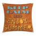 Keep Calm Throw Pillow Cushion Cover Grunge Retro Enjoy Summer Lettering Sun Beams Decorative Square Accent Pillow Case 18 X 18 Burnt Orange Pale Slate Blue Pale Orange Ecru by Ambesonne
