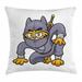 Ninja Cat Throw Pillow Cushion Cover Cartoon Design Fighter Animal Character in Asian Inspired Clothes Nursery Image Decorative Square Accent Pillow Case 18 X 18 Multicolor by Ambesonne