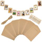 50 Pack Cardboard Picture Frames 4x6 DIY Photo Hanging Kit with Wooden Clips and Paper String for Home Wall Decor