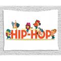 Hip Hop Tapestry Word Hip Hop with Colorful Dancers Doing Moonwalk Floor Rocking and Windmill Moves Wall Hanging for Bedroom Living Room Dorm Decor 60W X 40L Inches Multicolor by Ambesonne