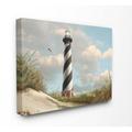 The Stupell Home Decor Collection Cape Hatteras Black and White Swirl Shore Side Lighthouse with Sand Dune Canvas Wall Art