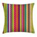 Striped Throw Pillow Cushion Cover Vertical Lined Bound Striped Mix Shapes with Ethnic Influences Vintage Vivid Graphic Decorative Square Accent Pillow Case 24 X 24 Inches Multi by Ambesonne