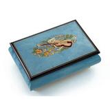 Gorgeous Handcrafted 30 Note Light Blue Musical Instrument Theme Wood Inlay Music Box - Forest Gump