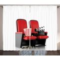 Movie Theater Curtains 2 Panels Set 3D Illustration Cinema Concept Clapper Board and Popcorn on Theater Seat Window Drapes for Living Room Bedroom 108W X 63L Inches Red Black White by Ambesonne