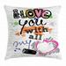 I Love You Throw Pillow Cushion Cover I Love You with All My Heart Grunge Sketchy Notebook Style Childish Couples Decorative Square Accent Pillow Case 18 X 18 Inches Multicolor by Ambesonne