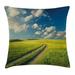 Nature Throw Pillow Cushion Cover Grass Path Clouds Sky Serene Sun Spring Rural Country Panorama Art Decorative Square Accent Pillow Case 20 X 20 Inches Dark Blue Apple Green White by Ambesonne