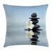 Spa Decor Throw Pillow Cushion Cover Zen Massage Hot Stones with Asian Frangipani Plumera Reflection on Water Decorative Square Accent Pillow Case 24 X 24 Inches Black and White by Ambesonne