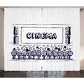 Movie Theater Curtains 2 Panels Set Hand Drawn Illustration Audience Sitting in Theater Waiting the Movie Window Drapes for Living Room Bedroom 108W X 108L Inches Navy Blue White by Ambesonne