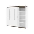 Orion Full Murphy Bed with Shelving Unit (89W) in white & walnut grey - Bestar 116892-000017