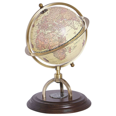 Globus Beige Kunsstoff Metall MDF-Platte mit Standfuß und Kompass Deko Dekoration Wohnaccessories Wohnzimmer Schlafzimme
