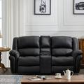 Wade Logan® Ayoe Modern & Leather Manual Reclining Loveseat Sofa w/ Cup Holder & Storage Faux Leather in Black/Brown | 35 H x 73 W x 39 D in | Wayfair