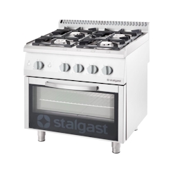 Stalgast Gasherd mit 4 Brennern (3,5+2×5+7) und Gas-Backofen GN2/1, Serie 700 ND