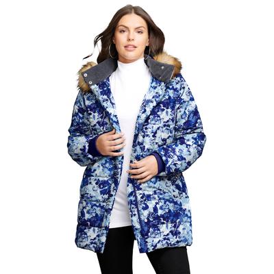 Plus Size Women's Classic Length Quilted Puffer Jacket by Roaman's in Dark Charcoal (Size 1X) Winter Coat