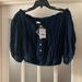 Free People Tops | Free People Off The Shoulder Cropped Blouse | Color: Blue | Size: Xs