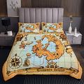 Old Antique Treasure Map Quilt set Retro Color Adventure Sailing Coverlet for Kids Teens Adults Quilted Bedspread Coverlet Sailboat Printed Quilted Bedroom Collection 2Pcs Single Size