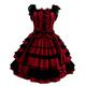 EUCoo Women Lolita Gothic Dress Summer Lolita Lace Dress Teen Girls Soft Cute Ruffles A-Line Princess Party Dresses(Wine,XL)