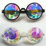 C.F.GOGGLE 2Packs Fashion Mosaic Round Kaleidoscope Goggles Rainbow Festival Diffraction Goggles Cosplay Black Pink Clear