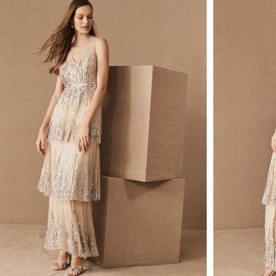 Anthropologie Dresses | Aiden Mattox Lucretia Dress By Anthropologie | Color: Cream/Silver | Size: 4