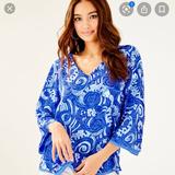 Lilly Pulitzer Tops | Florin 3/4 Sleeves V-Neck | Color: Blue/White | Size: S