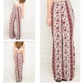 Brandy Melville Pants & Jumpsuits | Brandy Melville Floral Rose Alexah Wide Leg Pant | Color: Cream/Red | Size: S