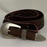 Urban Outfitters Accessories | Brown Leather Belt, Silver Hardware And Embossing | Color: Brown/Silver | Size: Os