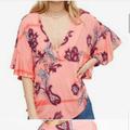 Free People Tops | Free People Floral Printed Kimono Top | Color: Blue/Pink | Size: M