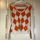 Burberry Sweaters | Burberry 100% Cashmere Argyle Orange Cream Sweater | Color: Cream/Orange | Size: M