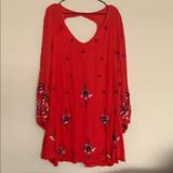 Free People Dresses | Free People Poet Sleeve Embroidered Mini Dress | Color: Red | Size: M