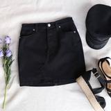 Free People Skirts | Free People Teagan Black Denim Mini Skirt | Color: Black | Size: 29