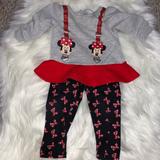 Disney Matching Sets | Disney Minnie Mouse Two Piece Pants Set | Color: Gray/Red | Size: 12mb