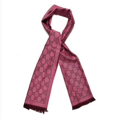 Gucci, Accessories, Gucci Pink Monogram Wool Fringed Square Scarf