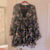 Free People Dresses | Free People Long-Sleeve Floral Dress | Color: Black | Size: M