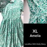 Lularoe Dresses | Lularoe Amelia Dress Geometric Print. Has Pockets! | Color: Green/White | Size: Xl