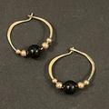 Free People Jewelry | Gorgeous Hammered Gold & Onyx Crystal Beaded Hoops | Color: Black/Gold | Size: Os