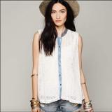 Free People Tops | Free People Trapeze Style Boho Lace Top Size Xs | Color: Blue/Cream | Size: Xs