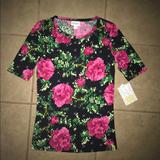 Lularoe Tops | Lula Roe Short Sleeve Floral Top Size Xxs Nwt | Color: Black/Pink | Size: Xxs