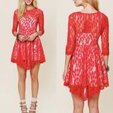 Free People Dresses | Free People Floral Vine Mesh Lace Sexy Flirty Red Dress | Color: Red/White | Size: 2